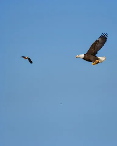 Águila y Gansos Salvajes Planean en Cielo Azul