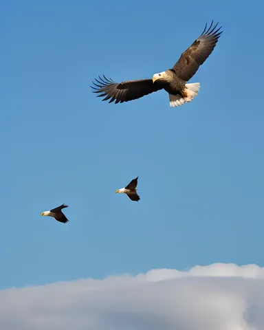 Águila y Gansos Volando Alto en Azul