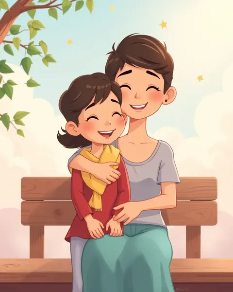 Artwork de cartoon de mère et de fils montrant des moments chaleureux