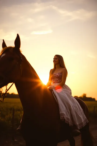 Aventure de cheval pour fille à l'heure du coucher du soleil GIF