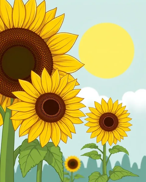 Beau bouquet de fleurs de soleil en images de cartoon pour illustrations