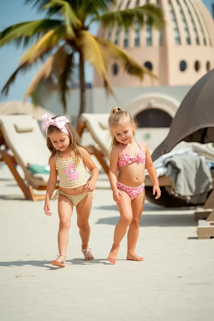 Beaucoup de petites filles en bikini présentes