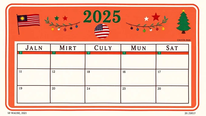 Calendrier 2025 avec fêtes fédérales américaines