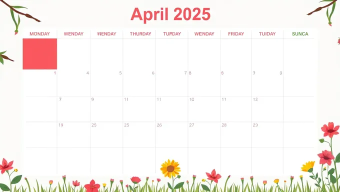 Calendrier d'avril 2025 Reproduit