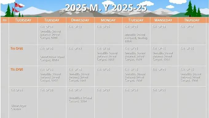 Calendrier scolaire académique du district scolaire d'Umatilla 2025-2025