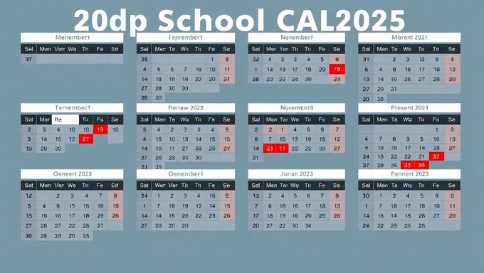 Calendrier scolaire de l'école pour l'année scolaire 2025-2025