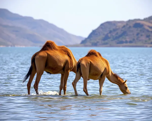 Camellos buvant de l'eau PNG : téléchargement d'image