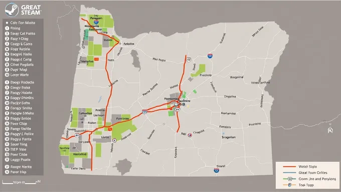 Carte pour l'itinéraire du vapeur de l'Oregon en 2025