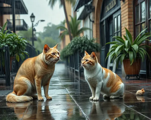 Chats et chiens tombant sous la pluie dans une pluie lourde