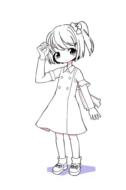 Clipart de fille en noir et blanc classique