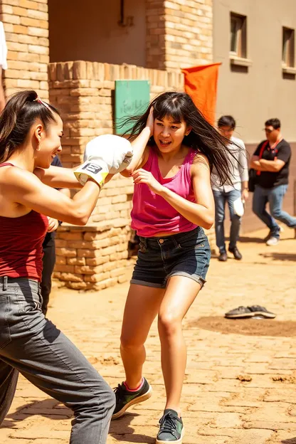 Combat de combat de main à main intense de fille nue