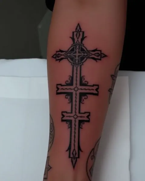 Conception de tatouage en forme de croix pour le coude