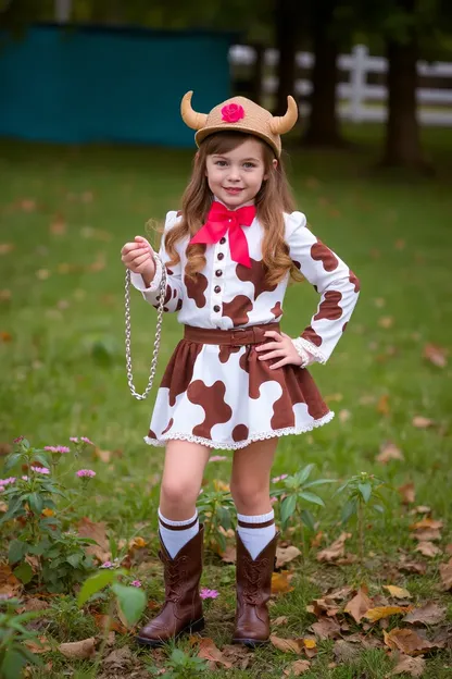 Costum de vache pour fille avec bottes et chapeau