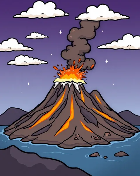 Des images de cartoon de l'activité volcanique