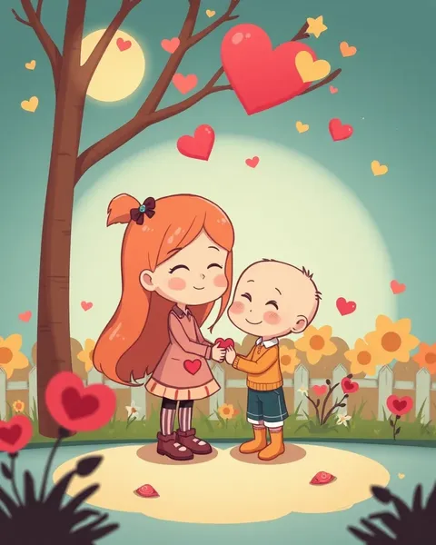 Des images de cartoon mignonnes de l'amour et de sourires infinis