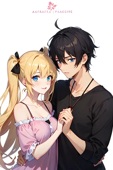 Des images de couples anime avec des arrière-plans colorés