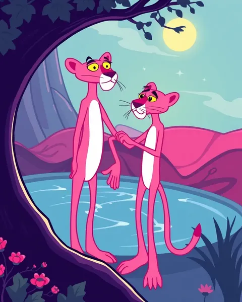 Des personnages colorés de cartoon de Pink Panther