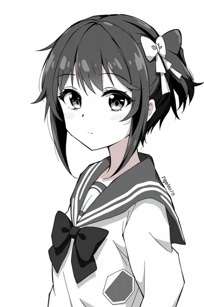 Dessin de fille anime en noir et blanc