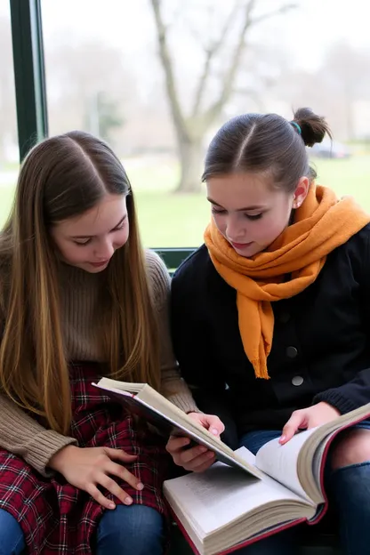 Deux filles lisant dans une bibliothèque accueillante