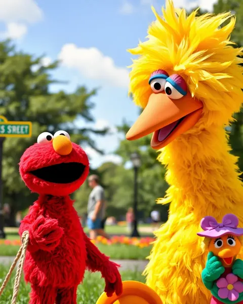 Elmo and Big Bird Play Together on Sunny Sesame Street