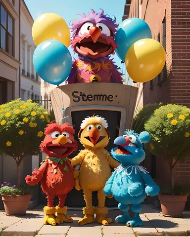 Elmo and Friends Pose with Iconic Sesame Street Sign