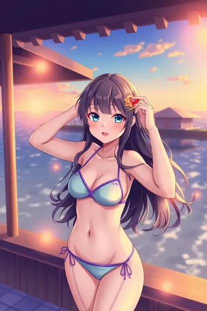 Fille anime mignonne AI en bikini au party de piscine