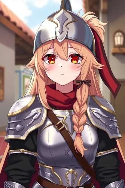 Fille anime portant un sallet avec des cheveux beaux