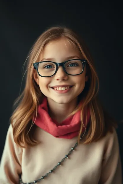 Fillette aux lunettes souriant avec taches de rousseur : Fillette aux taches de rousseur souriant derrière des lunettes