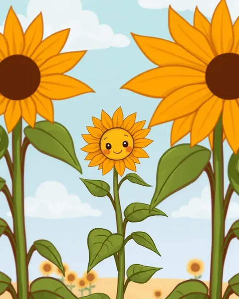 Fleurs de Tournesol dans des Images de Cartoons Affichées de Manière Belle