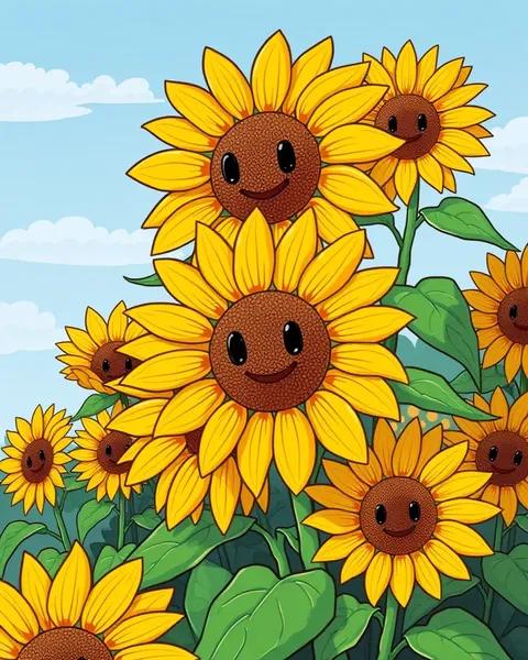 Fleurs de tournesol colorées en images de cartoons pour se divertir