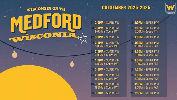 Horaires de concert de Medford Wisconsin 2025-2025 publiés