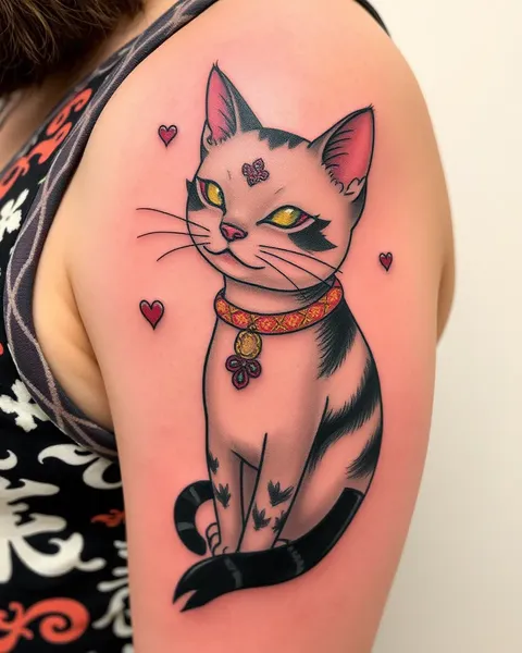 Idées de tatouages de chat traditionnel pour le dos et le bras