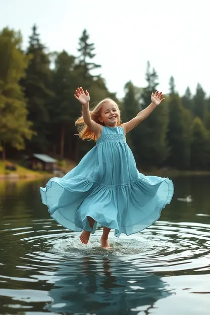 Image GIF de la Fille qui Tombe dans l'Eau avec un Robe Large