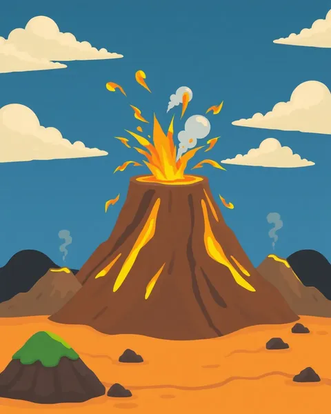 Image de cartoon d'un volcan qui éructe de fureur feu