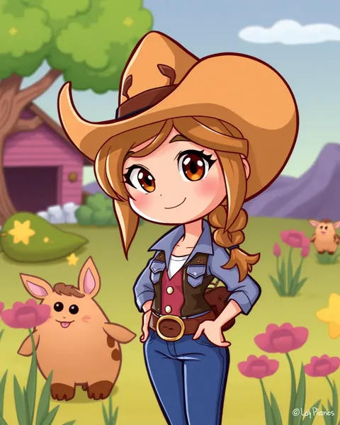 Image de cartoon de cow-girl : expression artistique amusante