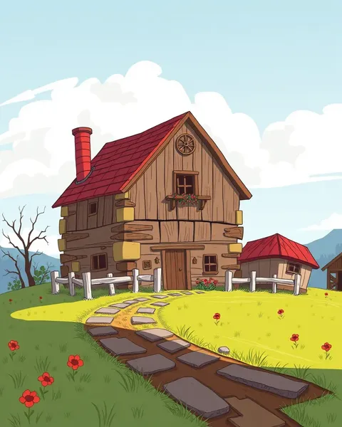 Image de cartoon de ferme : Établissement de ferme rustique