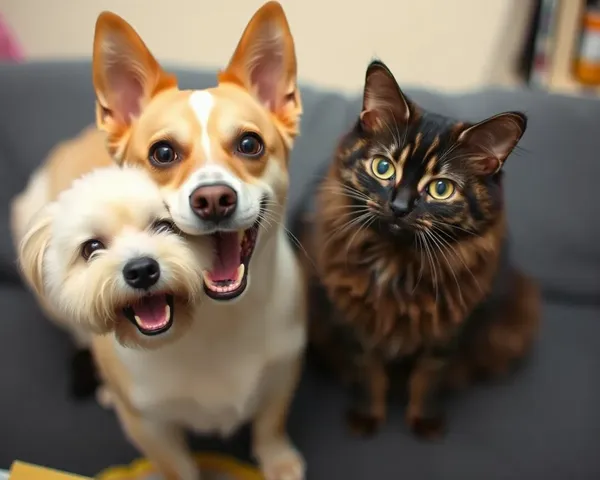 Images comiques des chiens et des chats en train de jouer