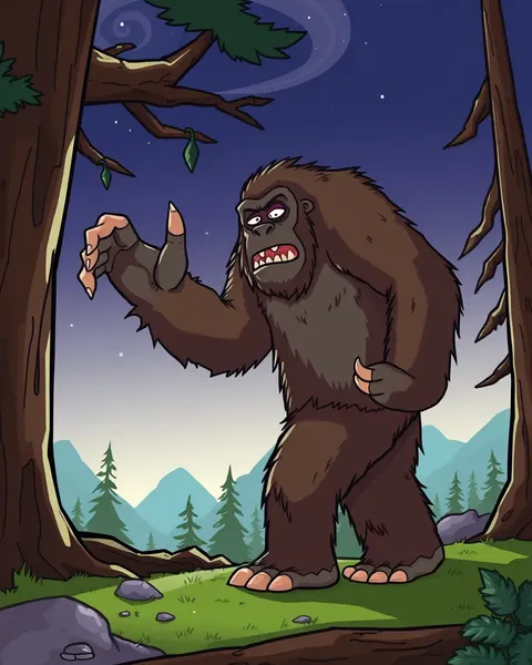 Images de Bigfoot en Dessin Animé Illustrant Habitat Fantastique et Whimsical de la Creature