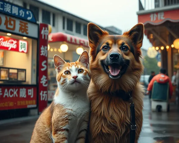 Images de Chiens et de Chats sous une Pluie Torrentielle