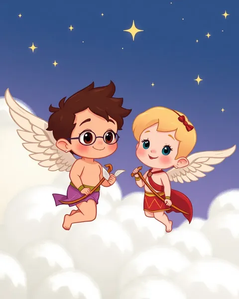 Images de Cupid Cartoon dépeignant des aventures d'amour fantaisistes