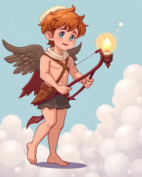 Images de Cupidon en dessin animé représentant des scènes d'amour fantaisistes