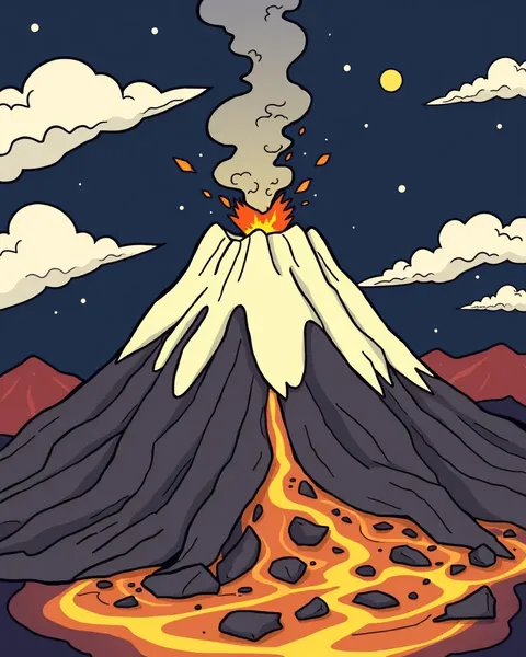 Images de Volcan en Éruption en Cartoon pour L'Histoire d'Animation