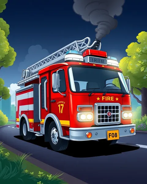 Images de camion de feu en cartoon avec effets réalistes et animés