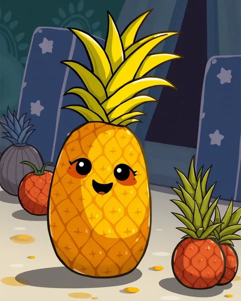 Images de carton de pineapple avec des personnages mignons et adorables