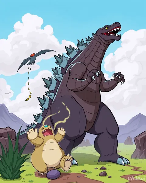 Images de cartoon de Godzilla en mode d'action