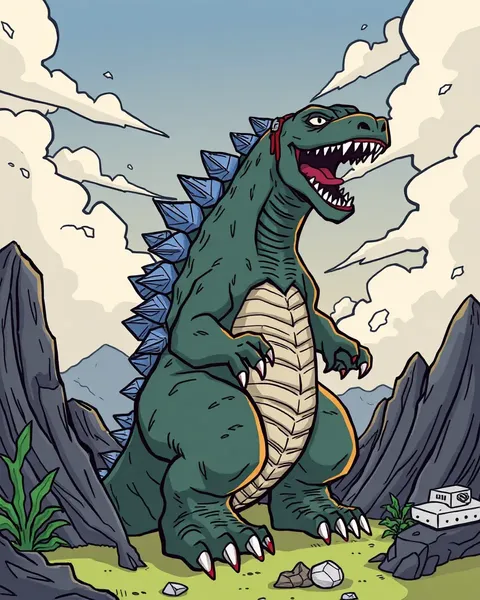 Images de cartoon de Godzilla montrant la fureur du monstre