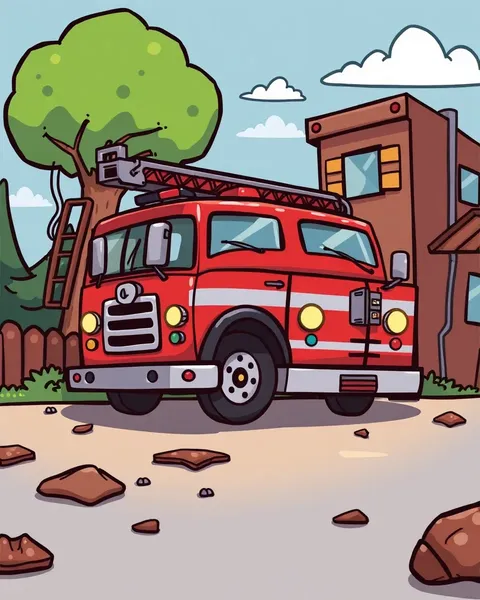 Images de cartoon de camion de pompiers amusantes pour les enfants