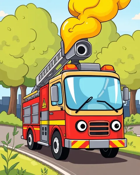 Images de cartoon de camion de pompiers pour le divertissement des enfants