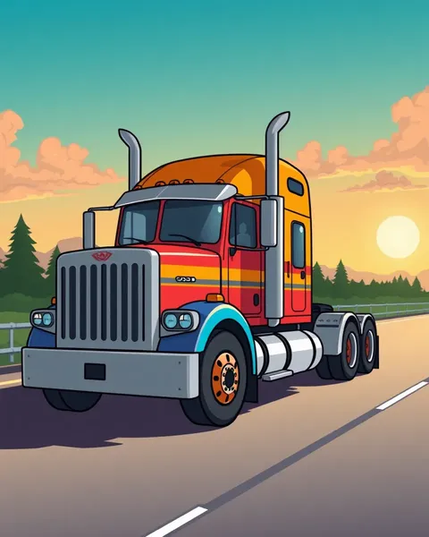 Images de cartoon de camion semi-remorque : illustrations uniques