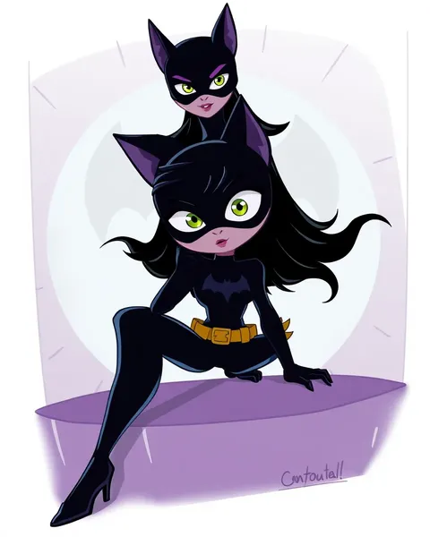 Images de cartoon fantaisistes des escapades de Catwoman